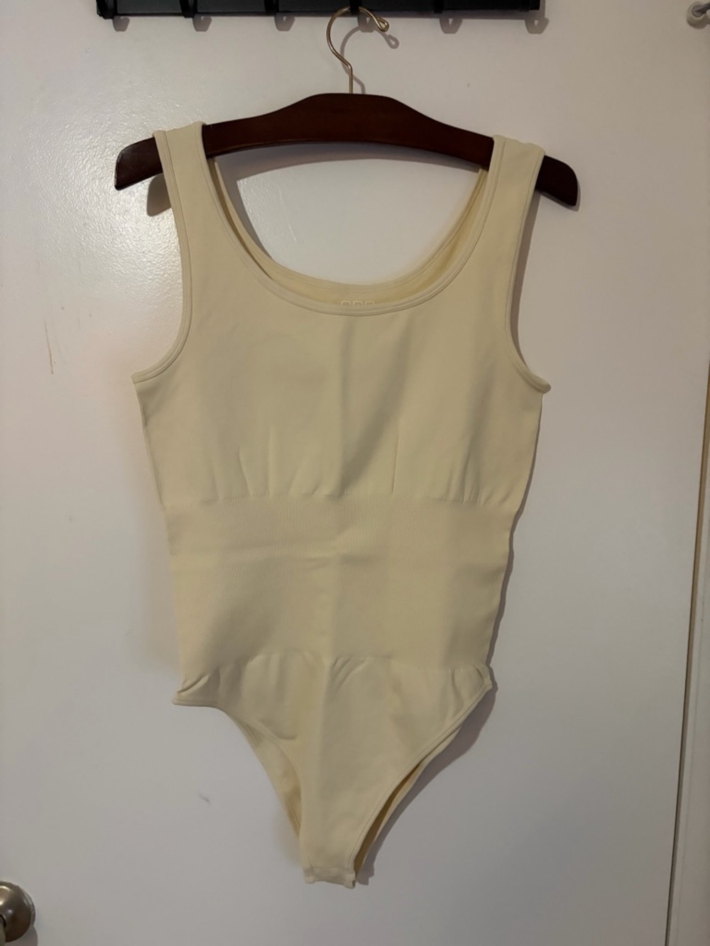 OQQ Cream Ribbed Bodysuit